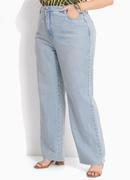 Cal�a reta jeans claro com barra desfiada