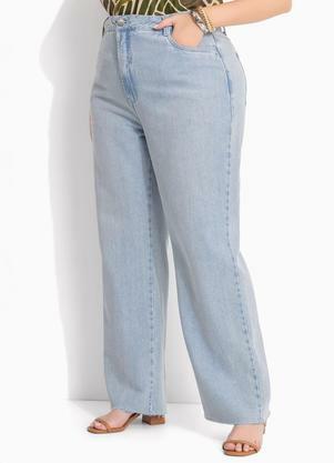 Cal�a Reta Jeans Claro com Barra Desfiada