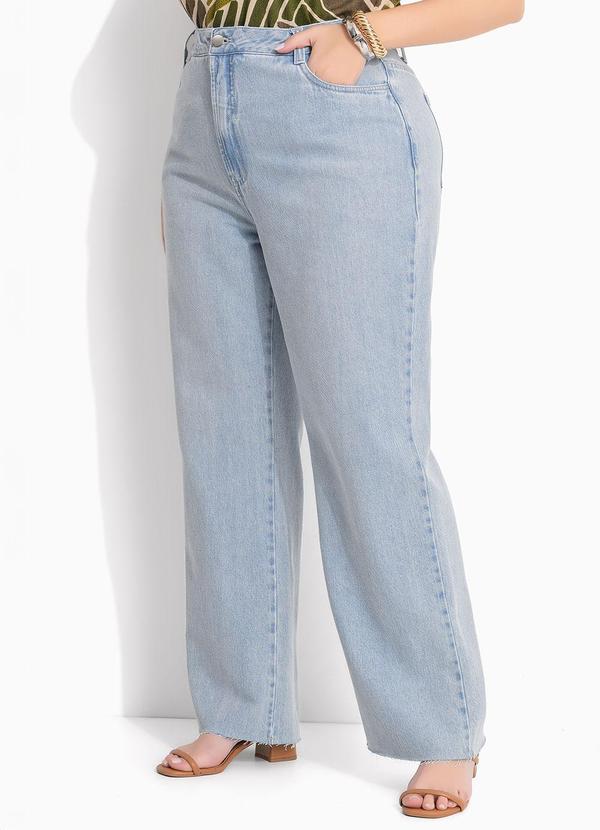 Cal�a Reta Jeans Claro com Barra Desfiada