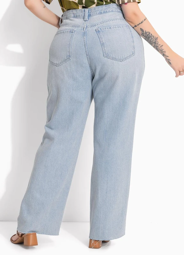 Calca reta jeans claro com barra desfiada - MARGUERITE