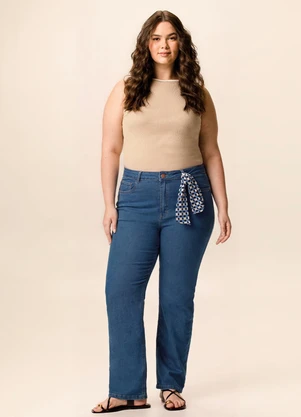 Malwee - Calça Reta Jeans com Lenço Azul - MALWEE