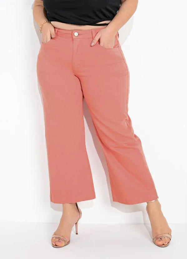 Sawary Jeans - Calça Reta Salmão com Bolsos Sawary Plus Size