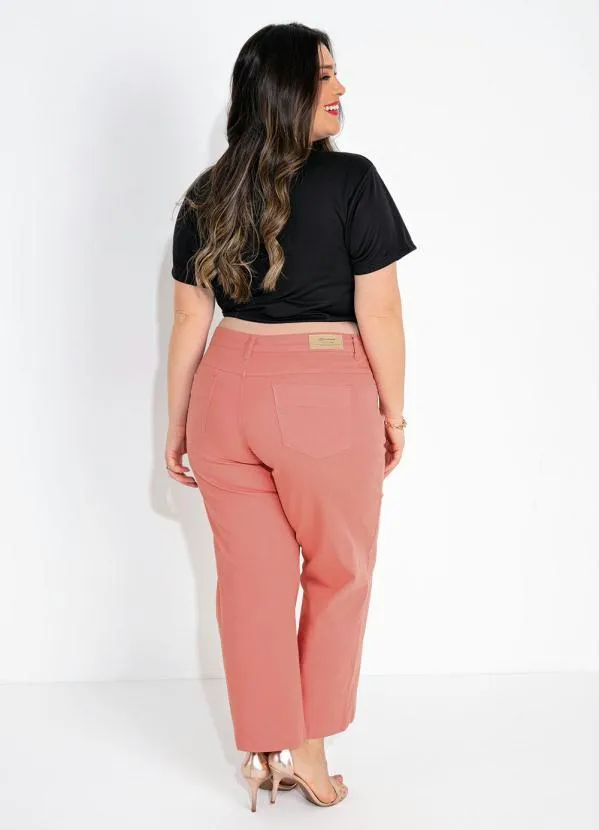 Sawary Jeans - Calça Reta Salmão com Bolsos Sawary Plus Size 4