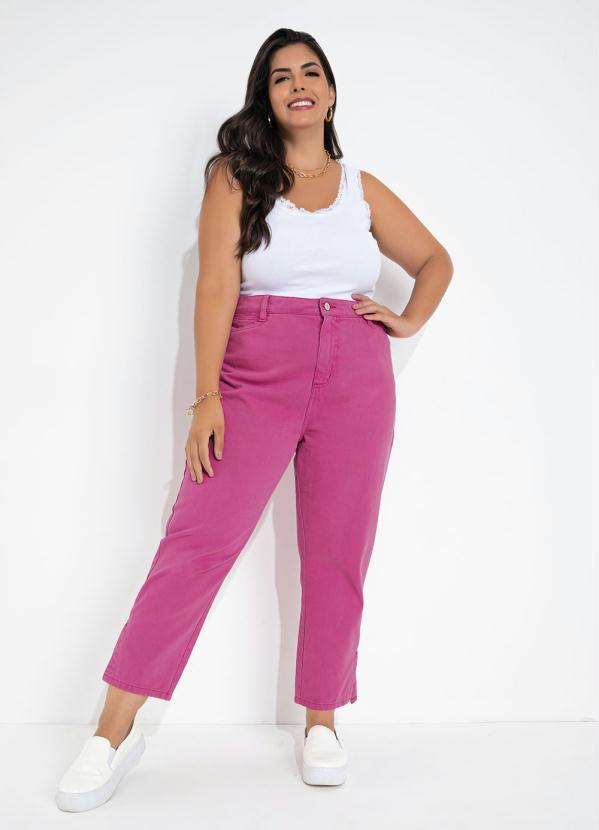 Sawary Jeans - Calça Rosa com Fendas Plus Size Sawary 3