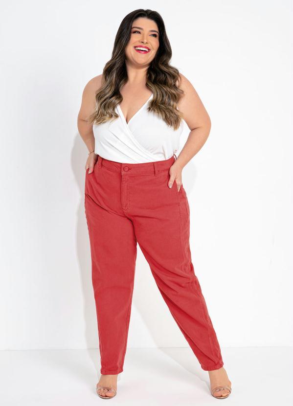 Sawary Jeans - Calça Vermelha Mom Jeans Sawary Plus Size 3