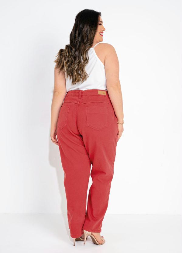 Sawary Jeans - Calça Vermelha Mom Jeans Sawary Plus Size 4