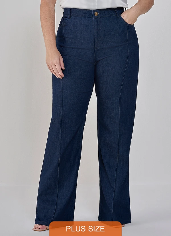 Principessa - Calça Wide Leg Jeans Plus Size Nataly Azul