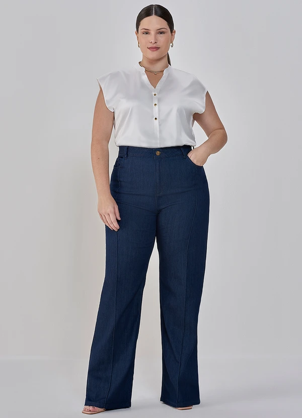 Principessa - Calça Wide Leg Jeans com Nervura Plus Size Nataly 3