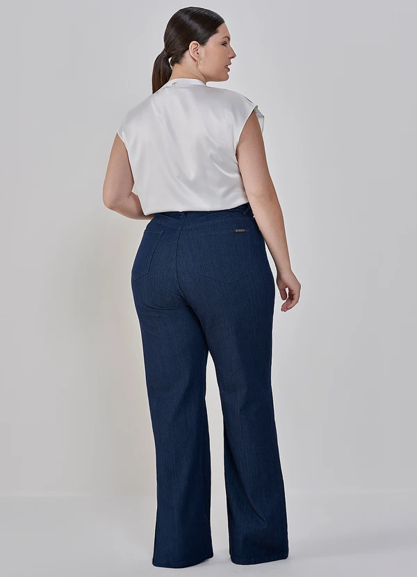 Principessa - Calça Wide Leg Jeans com Nervura Plus Size Nataly 4