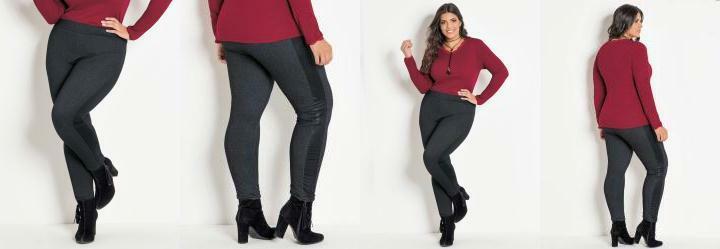 Cala Efeito Jeans e Cirr Preta Plus Size