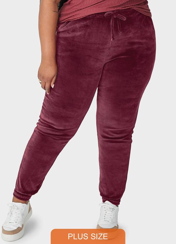 Malwee - Calça Feminina Jogger em Plush Plus Bordô
