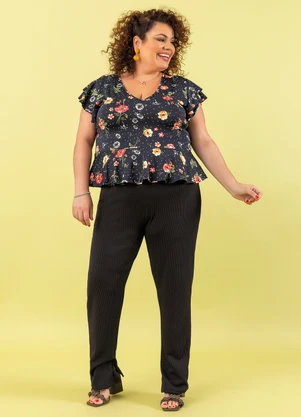 Marguerite - Calça Preta em Malha Anarruga - MARGUERITE
