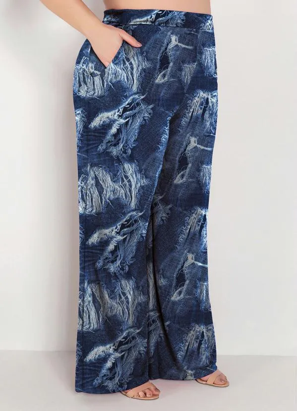 Marguerite - Calça Azul Jeans com Elástico no Cós Plus Size