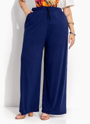 Marguerite - Calça Azul Marinho em Malha de Viscose Pantacourt - MARGUERITE