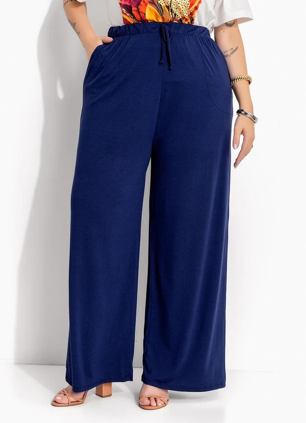 Marguerite - Calça Azul Marinho em Malha de Viscose Pantacourt