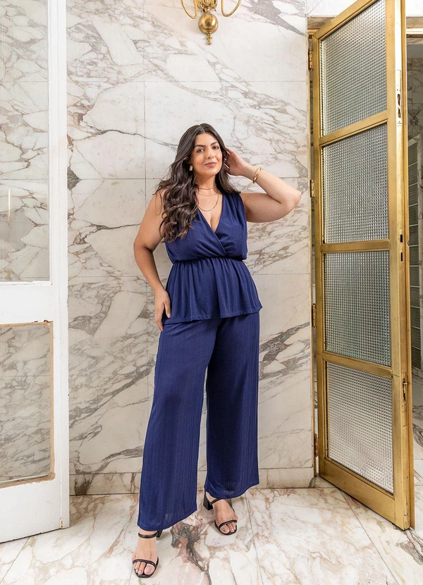 Marguerite - Calça Azul Marinho Malha Plissada 6