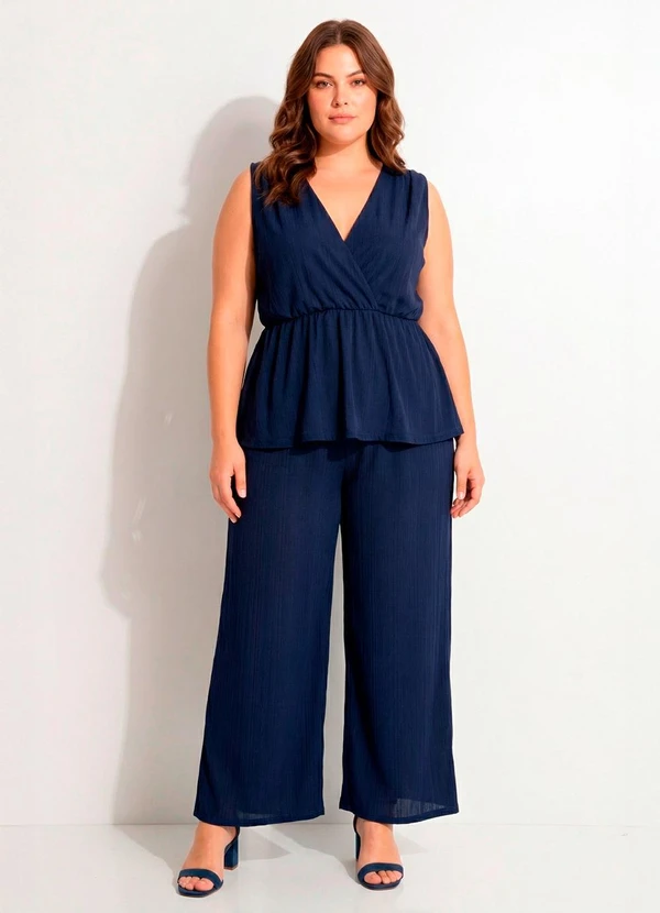 Marguerite - Calça Azul Marinho Malha Plissada 7