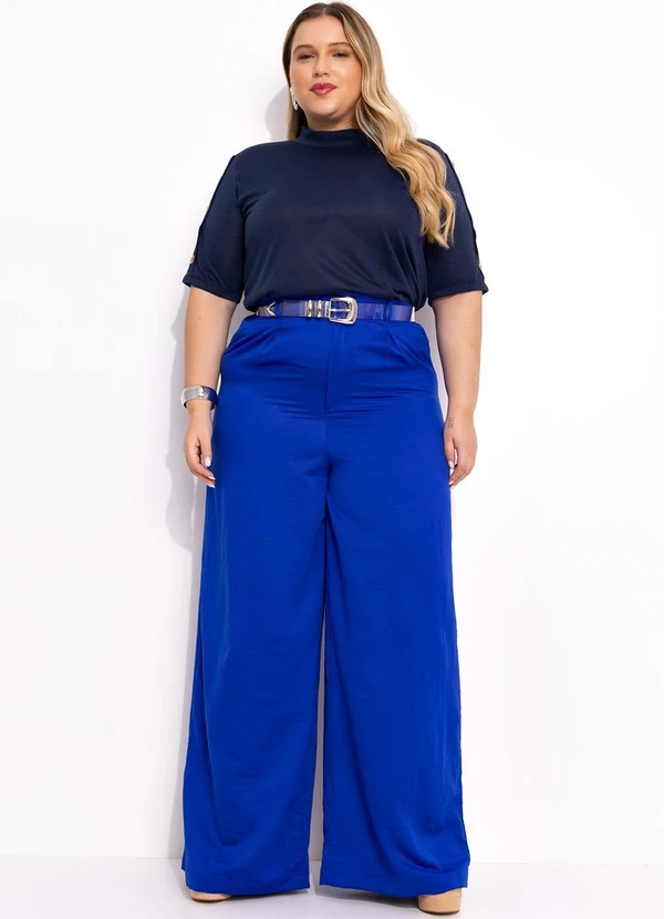 Marguerite - Calça Azul Royal em Crepe Plano Acetinado 3