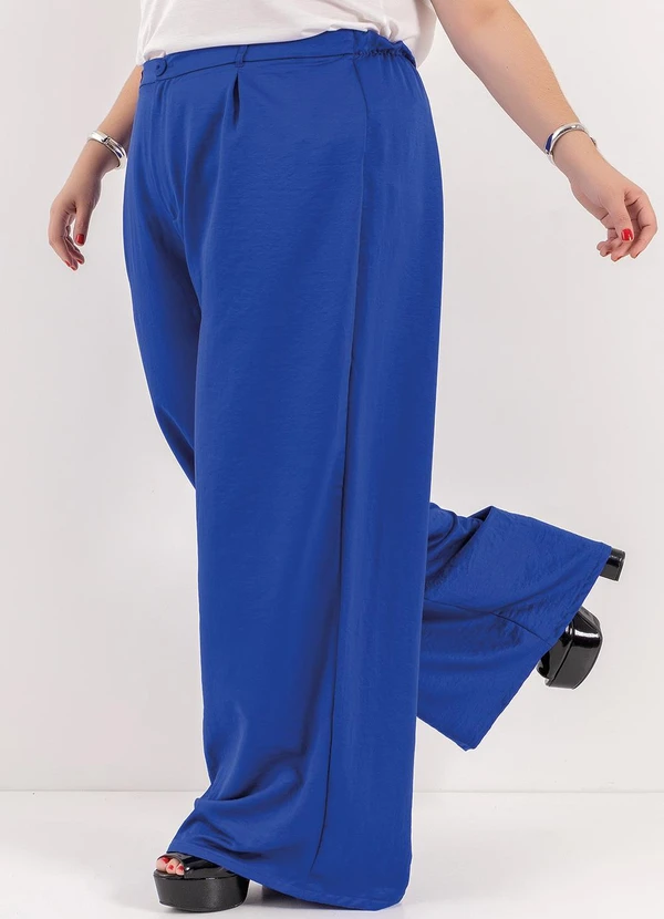 Marguerite - Calça Azul Royal em Crepe Plano Acetinado 4