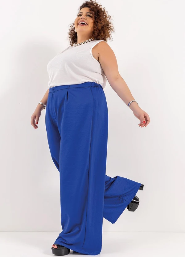 Marguerite - Calça Azul Royal em Crepe Plano Acetinado 5