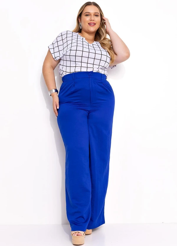 Marguerite - Calça Azul Royal em Crepe Plano Acetinado 7