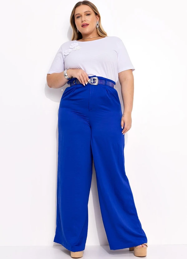 Marguerite - Calça Azul Royal em Crepe Plano Acetinado 9