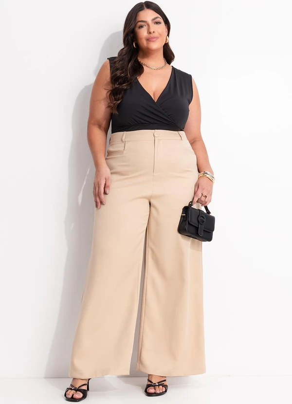Marguerite - Calça Bege em Crepe Plano 2