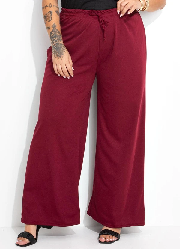 Marguerite - Calça Bordô Wide Leg com Cordão