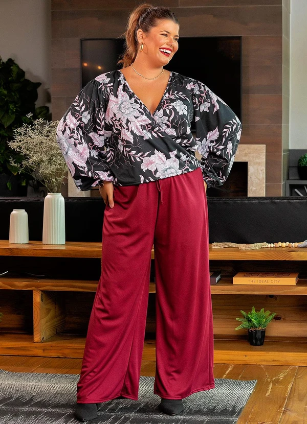 Marguerite - Calça Bordô Wide Leg com Cordão 3