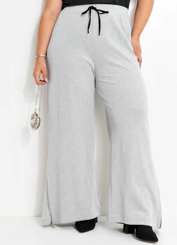 Marguerite - Calça Cinza Claro em Malha Piquet