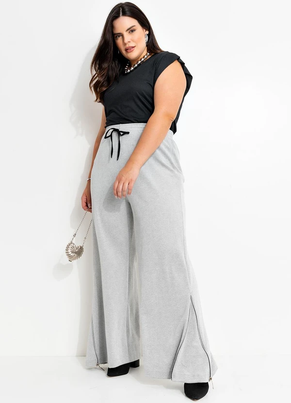 Marguerite - Calça Cinza Claro em Malha Piquet 3