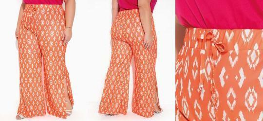 Cala tnica Wide Leg com Fendas Plus Size