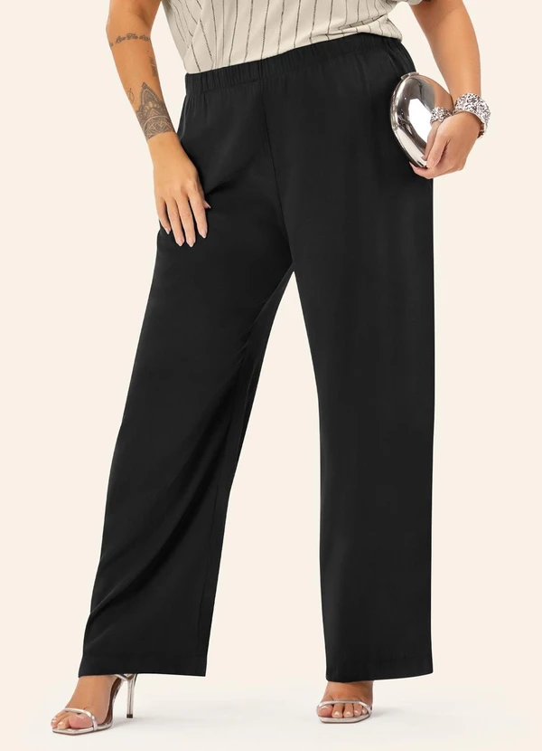 Secret Glam - Calça Feminina Plus Pantalona Preto