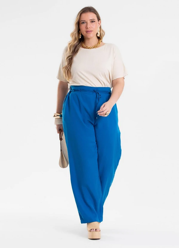 Secret Glam - Calça Feminina Reta com Cinto Azul