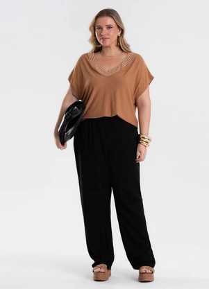 Secret Glam - Calça Feminina Reta Linho Preto - SECRET GLAM