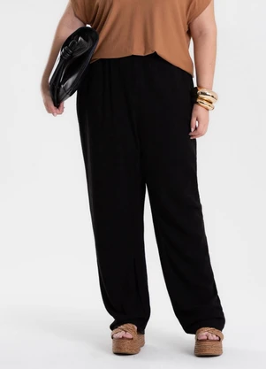 Secret Glam - Calça Feminina Reta Linho Preto - SECRET GLAM