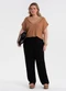 Secret Glam - Calça Feminina Reta Linho Bege - variação: Preto