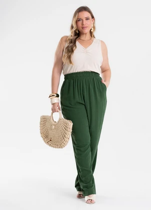 Secret Glam - Calça Feminina Reta Linho Verde - SECRET GLAM