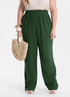Secret Glam - Calça Feminina Reta Linho Verde - SECRET GLAM