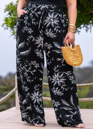 Marguerite - Calça Folhagem Preta em Malha Tricô - MARGUERITE