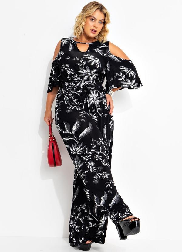 Marguerite - Calça Folhagem Preta em Malha Tricô