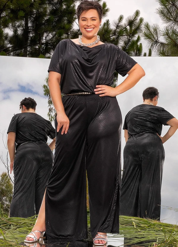 Marguerite - Calça Geométrica Preta em Malha Resinada 5