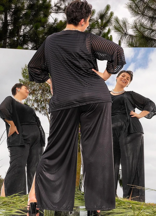 Marguerite - Calça Geométrica Preta em Malha Resinada 4