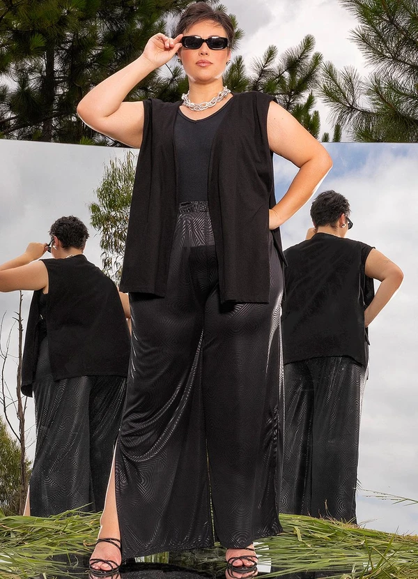 Marguerite - Calça Geométrica Preta em Malha Resinada 3