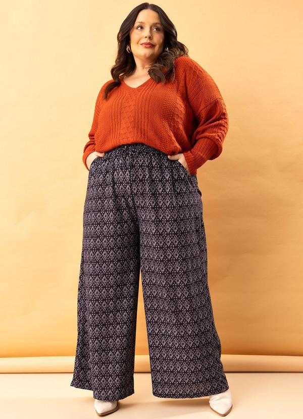 Marguerite - Calça Geométrico Preto em Malha Crepe 2