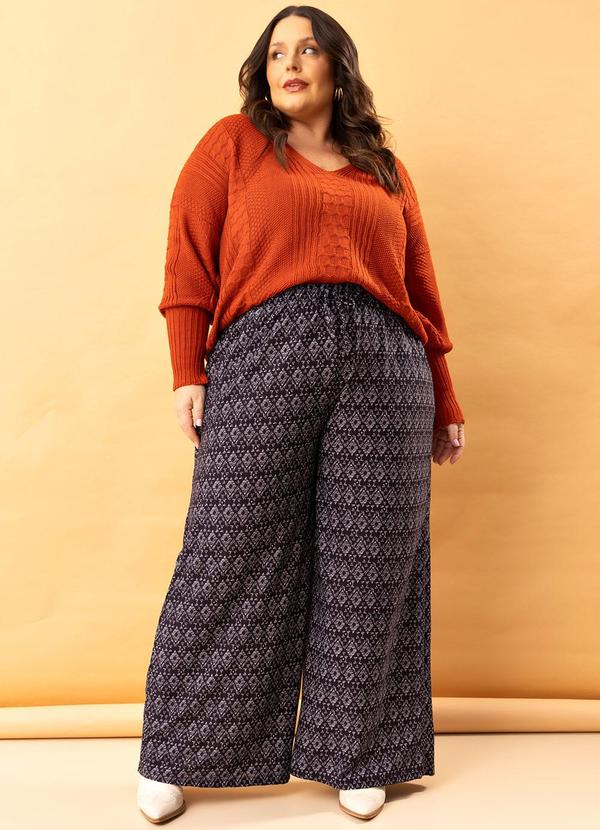 Marguerite - Calça Geométrico Preto em Malha Crepe 3