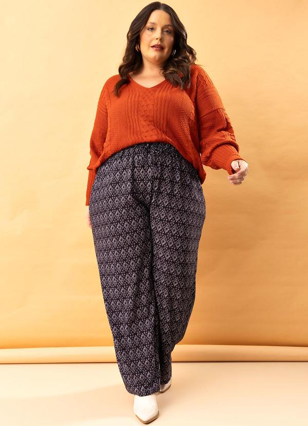 Marguerite - Calça Geométrico Preto em Malha Crepe 4