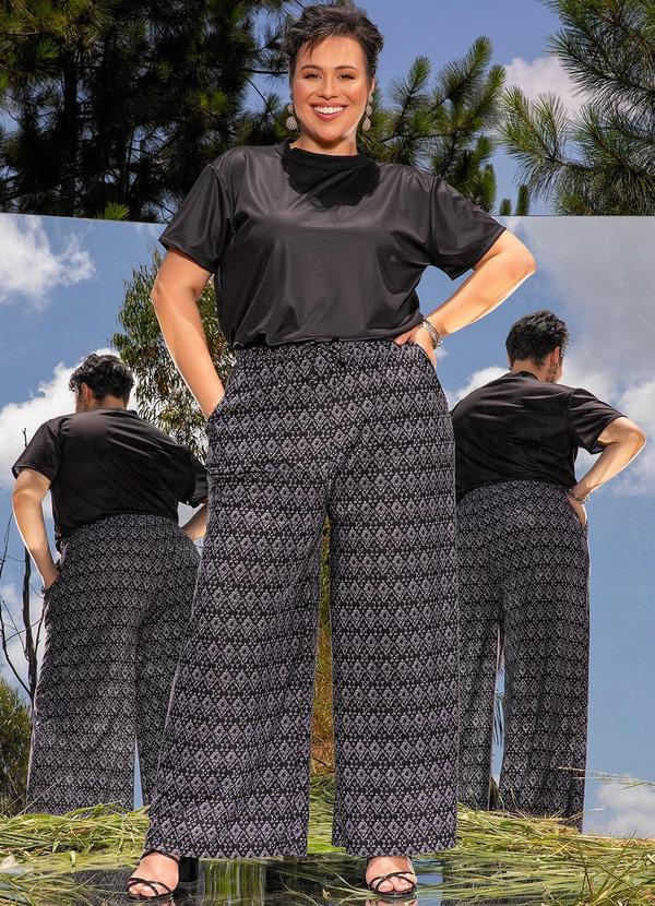 Marguerite - Calça Geométrico Preto em Malha Crepe 9