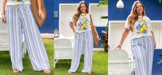 Cala Listrada Azul em Tecido Plano