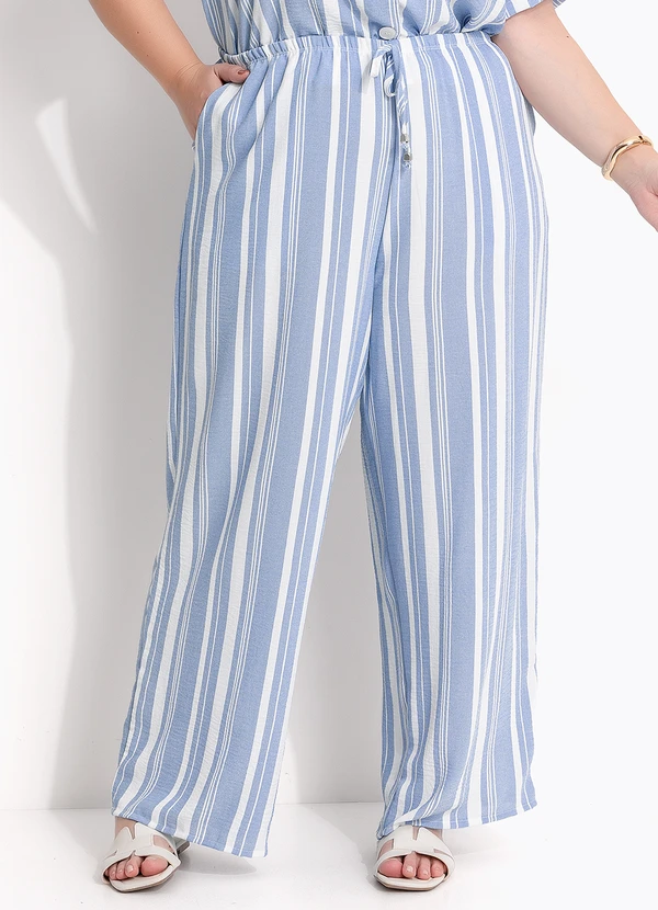 Marguerite - Calça Listrada Azul em Tecido Plano 5